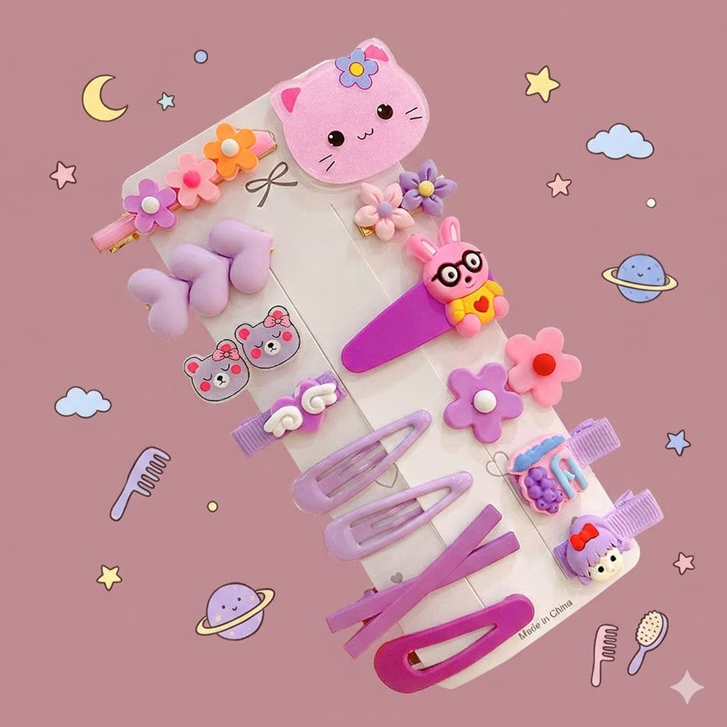 colorful hair clips with cartoon designs