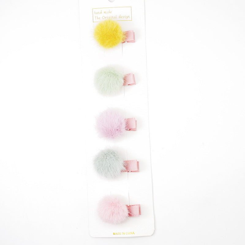 Puff ball hair clips, Set of 5