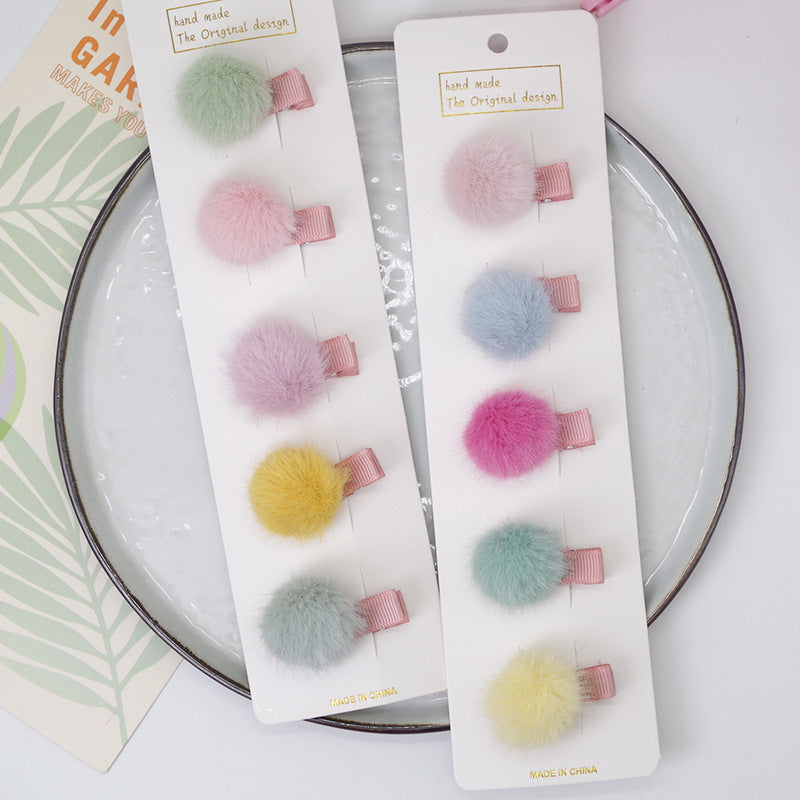 Puff ball hair clips, Set of 5