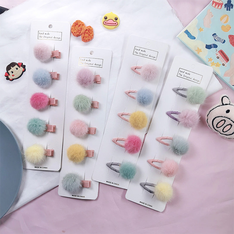Puff ball hair clips, Set of 5