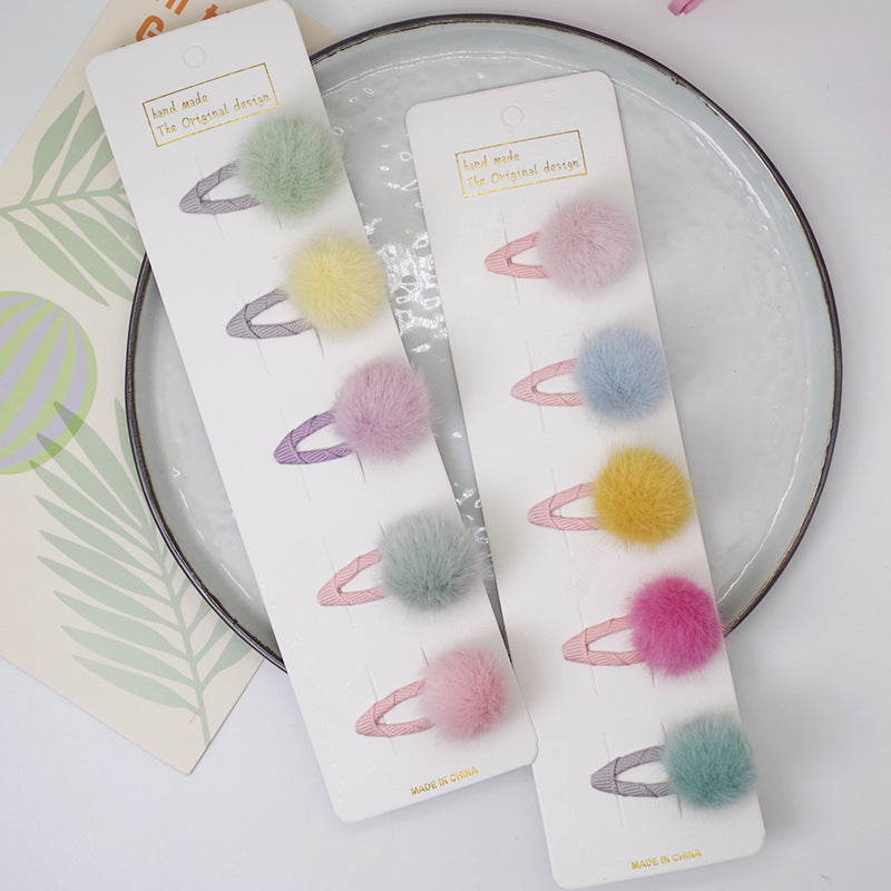 Puff ball hair clips, Set of 5