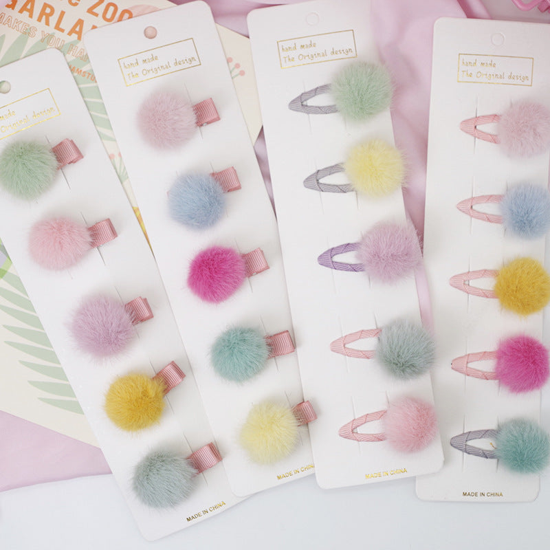 Puff ball hair clips, Set of 5