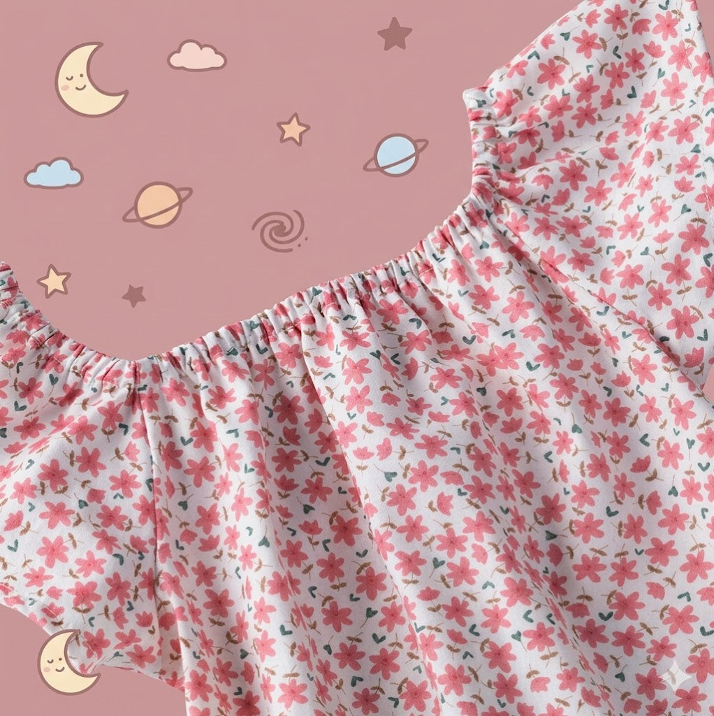 Floral patterned fabric on a pink background