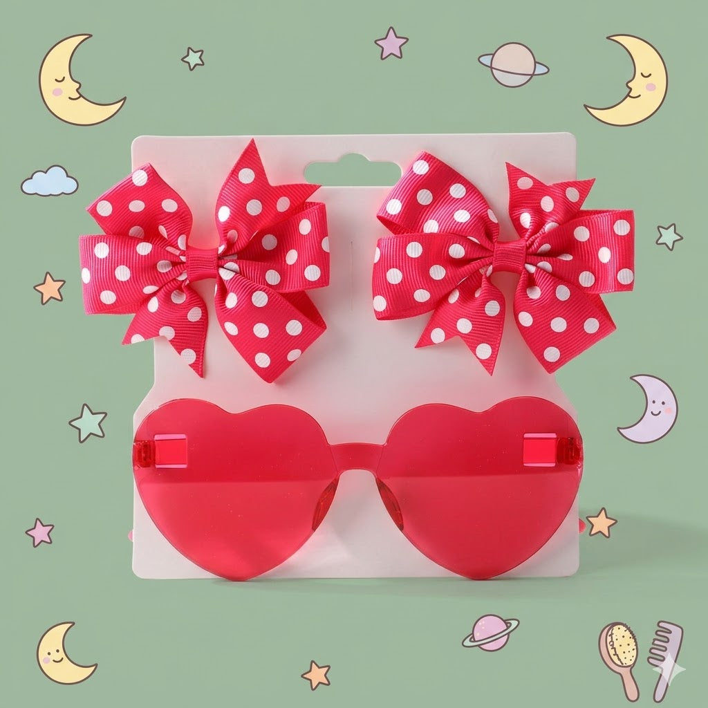 Red heart-shaped sunglasses with polka dot bows