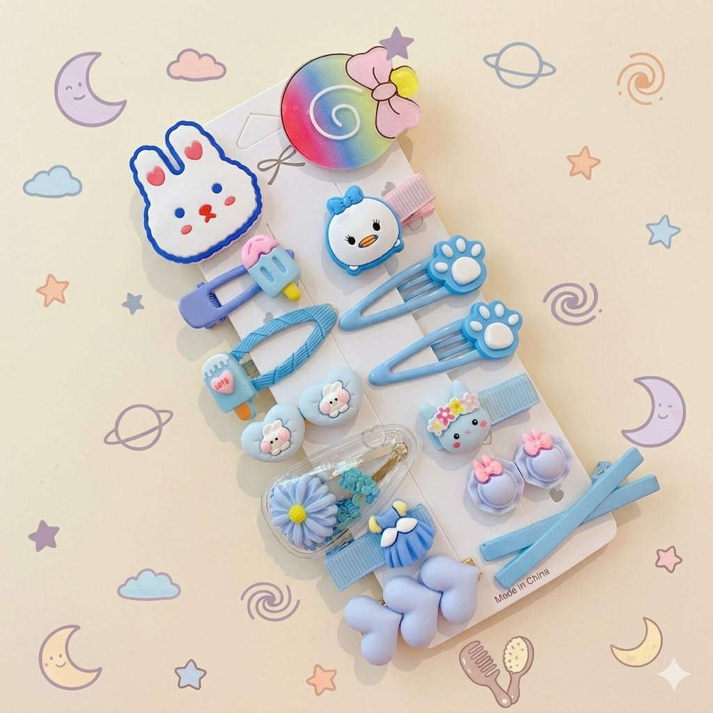 Set of colorful hair clips on a display card 
