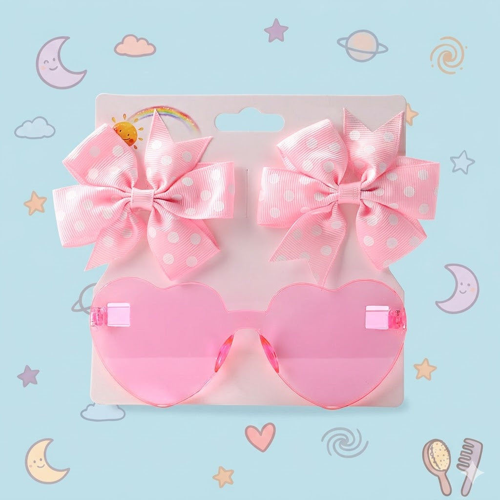 Set of pink hair bows with polka dots 