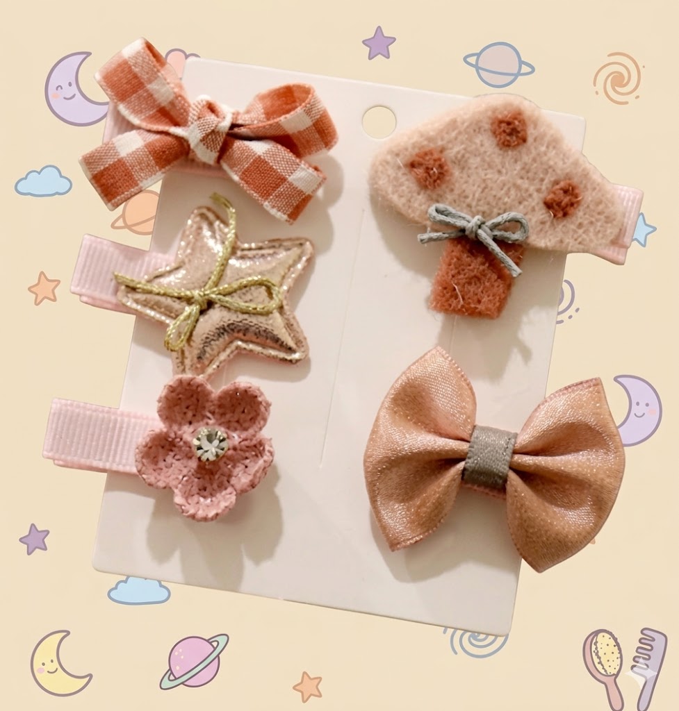 Set of decorative hair bows on a card 