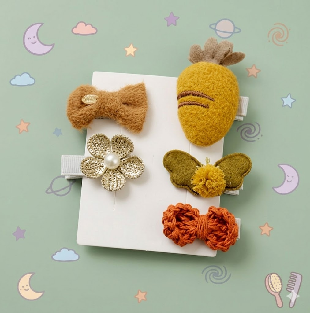 Set of colorful hair accessories on a card 