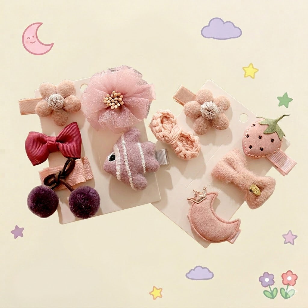  2 Sets of hair accessories with bows and flowers 